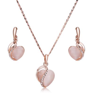 China Charare TRENDY rose gold plated rose gold plated gemstone earring necklace opal stone heart shaped jewelry set for women for sale