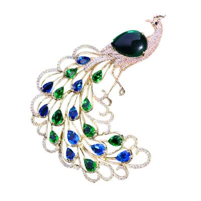 China Luxury Charare Copper Vintage Gold Peacock Zircon Women Brooch Accessories for sale