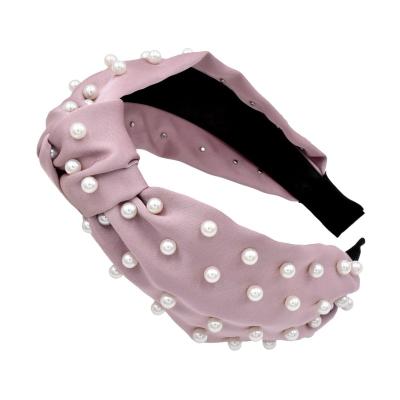 China / Fashion Korean Pure Fabric Knot Pearl Color Wide Headbands Hair Accessories for sale