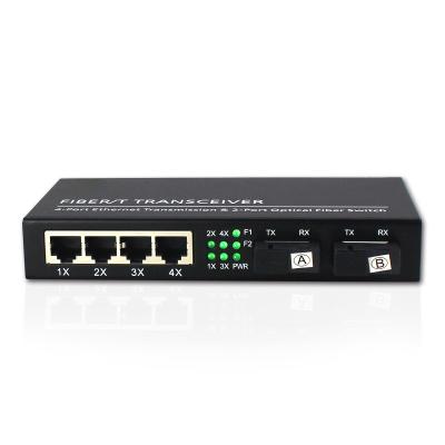 China SBS 2 Fiber 4 Rj45 Lan Port 10/100/1000M Gigabit Ethernet Media Converter Transceiver Fiber Optic Switch for sale