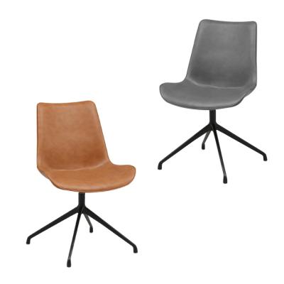 China Modern Tan Leather Dining Chairs With Sturdy Upholstered Seat BackSteel Legs for sale