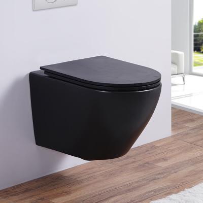 China European Hidden Cistern Matte Black And Ceramic Wall Hung Toilet Toilet Bowl Rimless Wall Mounted Bathroom Colored for sale