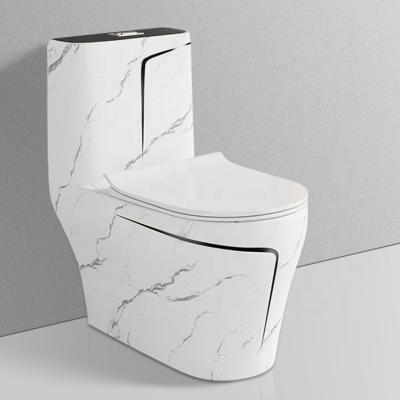 China White Marble Ceramic Toilet Bowl S Trap Single Piece Bathroom Modern Floor-Standing Double-Flow Pattern Toilet WC WCs for sale