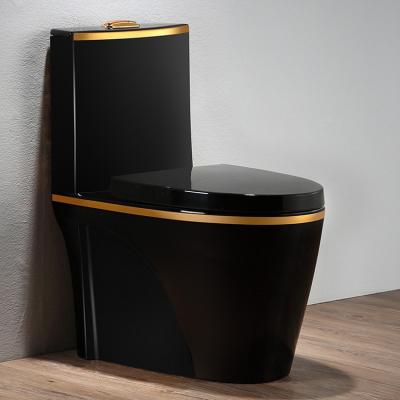 China Double-flow CUPC Luxury Modern Bathroom Washdown Color Bathroom Toilet Gold WC One Piece Black Toilet for sale