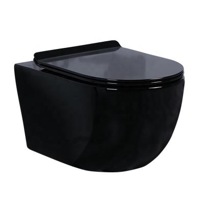 China European Modern Hidden Bathroom Matte Black Rimless Toilet Bowl Double-Flow Cistern Toilet Ceramic Wall Hung Toilet for sale