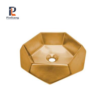 China Luxury Scratch Proof Ceramic Sanitary Ware Rose Gold Color Counter Top Basin Gold Ceramic Art Basin Bathroom Sinks for sale