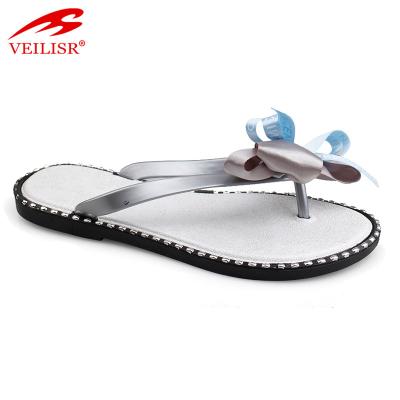 China New Design Women PVC Lightweight Beaded Strap Ladies Slippers Flat Flip Flops for sale