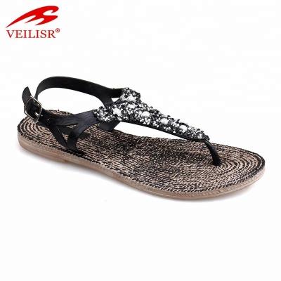 China New Design Trend Fashion Beach Jelly Shoes PVC Beaded Ladies Shoes Flat Sandals for sale