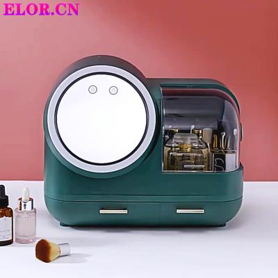 China Fashion Acrylic Cosmetic Storage Box With Mirror LED Light Jewelry Skin Care Product Holder Desktop Organizer for sale