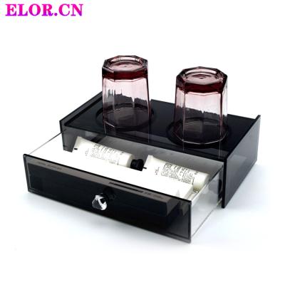 China Hotel Hotel Supply Bathroom Amenity Acrylic Tray Glass Cup Holder Display Box With Drawer Cheap Apartment Bathroom Accessory for sale