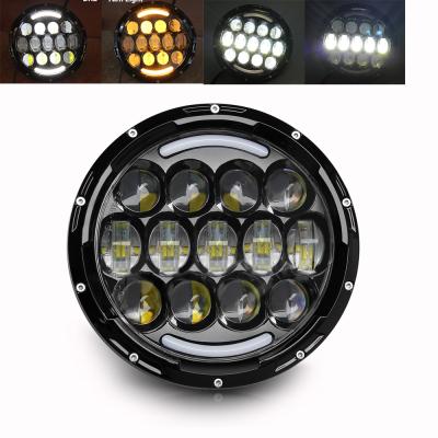 China Amber Angel Eyes H4 High Low Beam Dual Color Die-cast Aluminum Housing Automotive Motorcycle Led Headlight 7Inch for sale