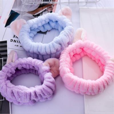 China Elastic Flannel Bunny Ear Girls Makeup Hairbands Cute Pretty Fashional Hair Band Women Face Wash Shower Spa Cosmetic Headband for sale