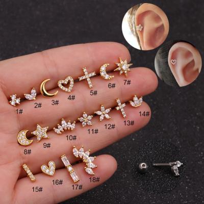 China BOHEMIA Stainless Steel Ear Bone Studs Zircon Screw Stud Earrings Women's Earrings Piercing Jewelry for sale