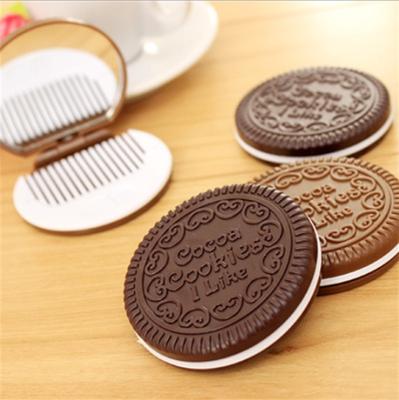 China Chocolate Sandwich Cookie Makeup Mirror Portable Magnifying Cute Princess Vanity Mirror Folding Round Mirror for sale