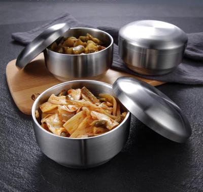 China Viable Anti-scald Stainless Steel Bowl Double-Layer Noodle Soup Rice Bowls With Lid Heat Insulation Bowls for sale