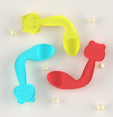 China Sustainable Baby Feeding Administer Silicone Rice Training Infant Spoon Tool For Toddler Twisting Spoon Dish Utensil for sale