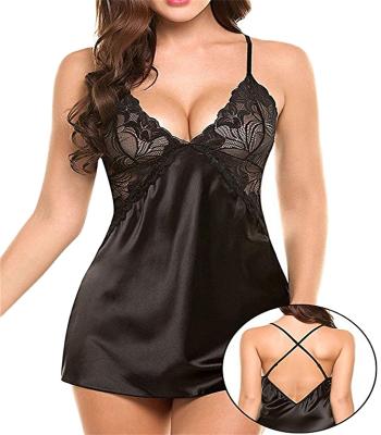 China European and American Sexy Lingere sexy lingerie European and American sexy fun nightgown brake underwear silk cross back suit for sale