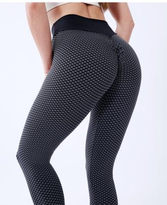 China Antibacterial Antibacterial Yoga Pants Sports Pants Waist Peach Honeycomb Hip Fitness Pants Frontier Amazon Top Women's Elastic Stitched Lifting Waist for sale