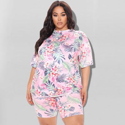 China QUICK DRY manufacturers price 2021 summer flower copy plus size casual clothes plus size summer sets for sale