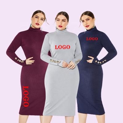 China Anti-Static Women Clothing Plus Size Dresses Spring Knit Sweater Skirt Long Sleeve Plus Size Dress for sale