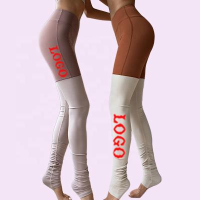 China Instock Double Color Patchwork Breathable Bare Gaiters Fitness Yoga Joggers Casual Exercise Pants Women for sale