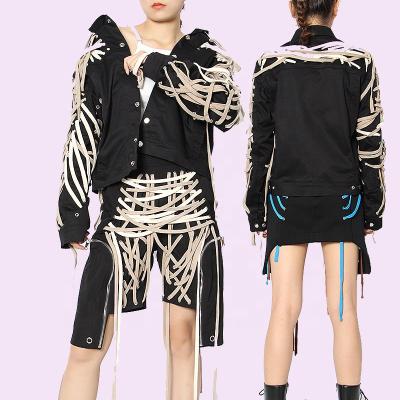 China Autumn Spring New Fashion Good Quality Workout Bandage Coat Women Lace Up Streetwear Jacket for sale