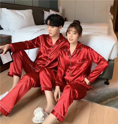 China Four Seasons quality QUICK DRY men and women couple to outfit home wear nightgowns set couples silk pajamas for sale