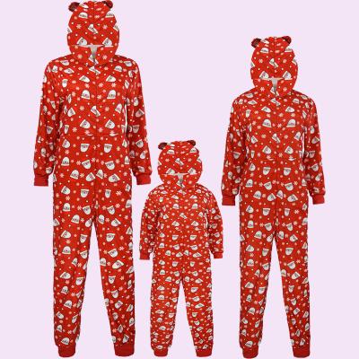 China Hooded Home Wear Pj Santa Claus Print Jumpsuit Christmas Wear Breathable American Dress Family Christmas Set for sale