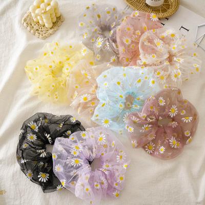 China Fashionable Wholesale INS Daisy Organza Scrunchies Hair Ties Flower Scrunchies for sale