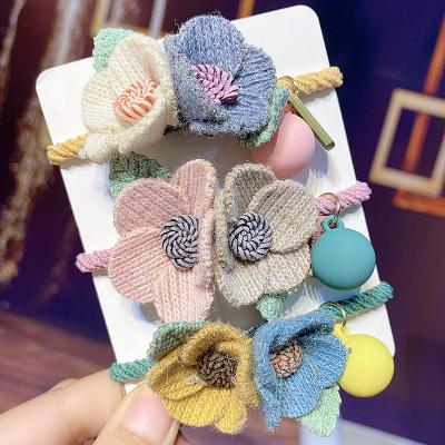 China New Children's Baby Soft Hair Rope Wool Flower Hair Clip Handmade Hair Ring Accessories for sale