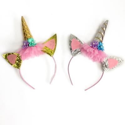 China Eco-friendly Recycle Hot Sale Adult Unicorn Horn Hairband With Small Golden Flower for sale