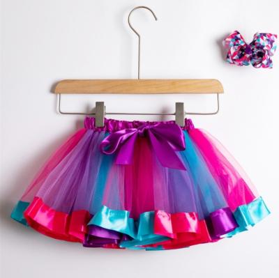 China Hotsale Rainbow Striped Dresses Netting Yarn Ballet Dance Tutu Skirt For Kids for sale