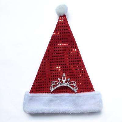 China High Quality Red Sequin Decor Christmas Hat With Crown 17