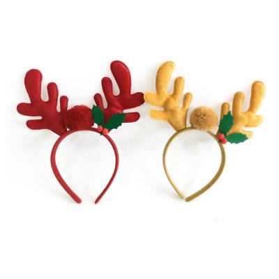 China Fabric Felt Deer Antlers with Pom Pom Ball Christmas Headband for sale