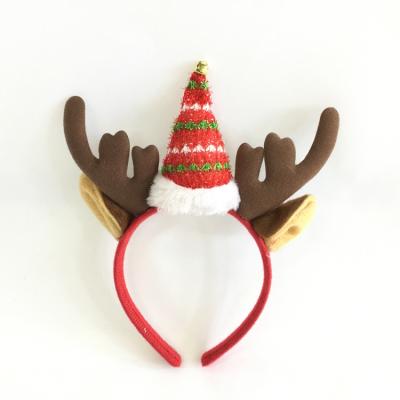 China Red Santa Hat Headband Christmas Deer Ears Antlers Headband 19cm*22cm for sale