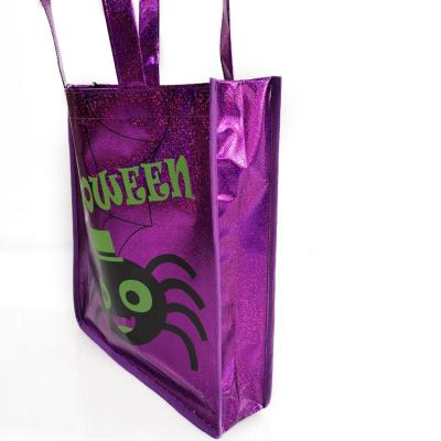 China High Quality Reusable Trick Or Treat Halloween Laser Gift Bag Halloween Bag Holiday Purple Bags for sale