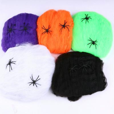 China Polyester Halloween Party Decoration Stretchable Spider Web With Spiders for sale