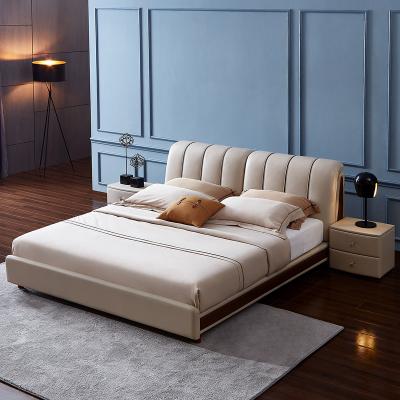 China 105128 Quanu Storage 105128 Luxury Genuine Leather Bedroom Modern White Leather Double Bed for sale