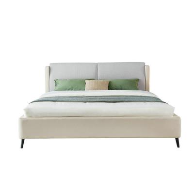 China Storage Leather And Fabric Combine Bed Minimalist Beige Soft Master Bedroom Bed for sale