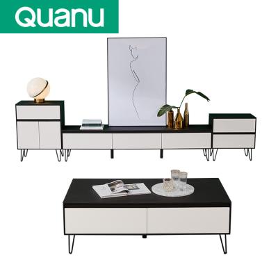 China Simple extendable lightweight luxury cabinet tea table tempered glass furniture living room TV set for sale