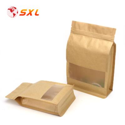 China Moisture Proof Block Candy Pack Brown Kraft Paper Food Ziplock Bag With Window for sale