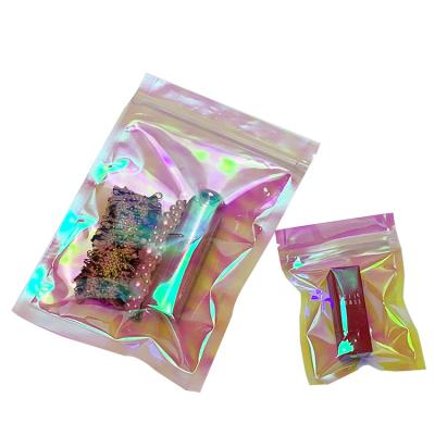 China Small Clear PVC Fence Jewelry Lip Gloss Packaging Hot Pink Holographic Gift Ziplock Bag for sale