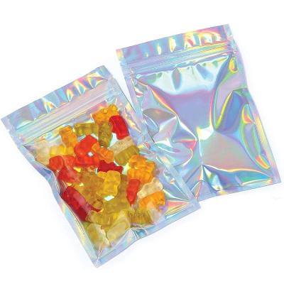 China Resealable Barrier Smell Proof Bags Storage Tote Foil Pouch Bag Clear Flat Ziplock Bags Rainbow Color Holographic Jewelry, Snacks for sale