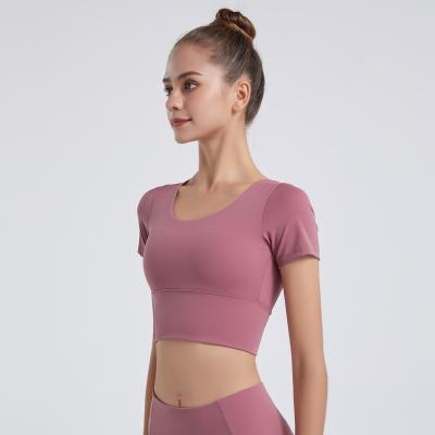 China Top Breathable Yoga Dress Breathable Yoga Clothes Stretch Design Running Short Sleeve Top for sale