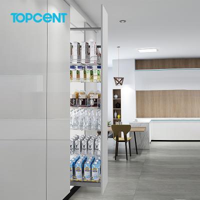 China TOPCENT Modern Hamper Basket Chrome Plated Soft Narrow Revolving Tall Unit Pull Out Pantry Organizer Kitchen Storage for sale