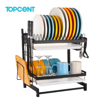 China TOPCENT Sustainable Stainless Steel Dish Rack 2 Tier Removable Storage Dish Tray Rack Dish Drying Rack for sale