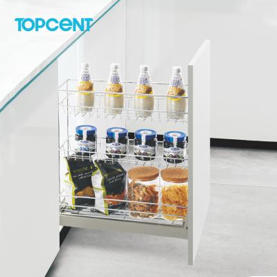 China TOPCENT Storage Buffet Accessories Stainless Steel Kitchen Space Saving 3 Layers Pull Out Wire Basket for sale