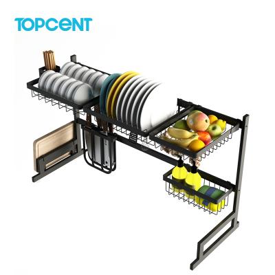 China TOPCENT Kitchen Storage Dish Rack Drying Rack Over Sink Kitchen Storage Shelf Carbon Steel Dish Rack for sale