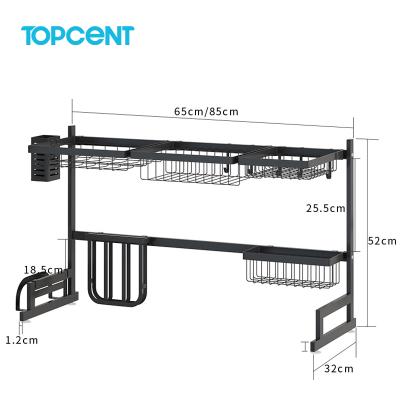 China TOPCENT 2 Tier Stainless Steel Length Kitchen Stocked Expandable Dish Rack For Kitchen Organizer Storage for sale