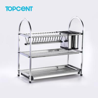 China TOPCENT Freestanding Kitchen Stocked Dish Organizer Holder Bowl Knife Dish Drainer Rack for sale